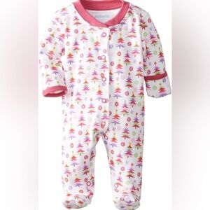 JoJo Maman Bebe Pink and White Holiday Tree Footie. Size 0-3 months